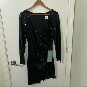 B. Smart | Black Sequin Long Sleeve Asymmetrical Dress | Size 15 NWT